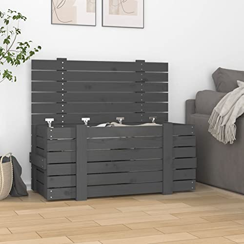 CIADAZ Truhe Grau 91x40,5x42 cm Massivholz Kiefer Sitzbank Mit Stauraum, Wäschetruhe, Spielzeugkiste, Aufbewahrungstruhe, Aufbewahrung, Jugendzimmer Möbel, Truhenbank Mit Stauraum - 825000