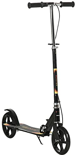 HOMCOM Monopattino per Bambini 7-14 Anni Pieghevole, in Plastica, PU e Metallo con Ruote Ampie e Manubrio Regolabile su 3 Altezze, 86x35x93/98/103 cm, Nero