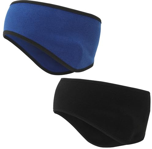 2 pieces of winter ear warmer headbands for men and women, woven earmuff headbands, wool plush lined headbands for warmth and face protection (blue, black)