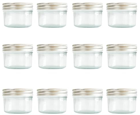 GPK4ALL 4oz Mason Jar Canning Jar with Regular Mouth, Silver Single Piece Lid, Pack of 12 (Silver)