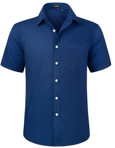 HISDERN Chemise à Manches Courtes pour Hommes Chemise de Couleur Unie décontractée d'été Chemise à Coupe régulière avec Poche