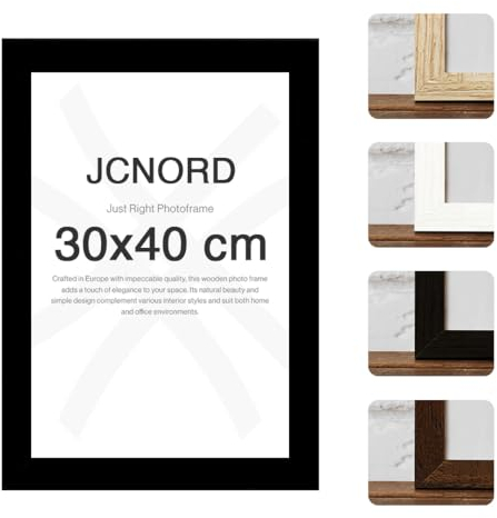 JCNORD Schwarzer MDF Holz Bilderrahmen 30x40 cm mit bruchsicherem Acrylglas | Moderner Fotorahmen für Wände und Tische