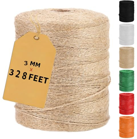 Vanhench Cuerda de yute de 3 mm x 328 pies (100 m), cuerda de yute para manualidades, jardinería, jardín, plantas, envoltura de regalos, artes y manualidades, decoración artística, material de