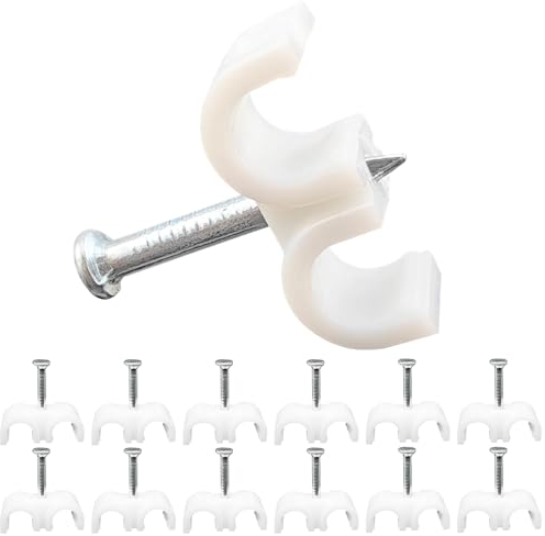 Ctyjia 50 PCS Electrical Cable Wall Clips, 5MM Cable Clips with Steel Nails, Round Double Cable Clips for Indoor Outdoor Cable Fixing