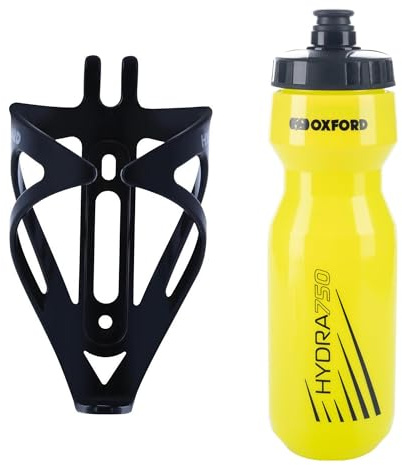Oxford Bike Bottle Holder and 750ml Yellow BPA-Free Water Bottle Set - Durable Matt Black Cage, Universal Fit for Road and Mountain Bikes, Easy Install - Perfect for Outdoor Cycling and Hydration