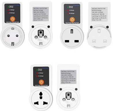 Protector de sobretensiones automático de voltaje CA 220 V ajustable 16 A protector de sobretensiones de energía universal/UE/Reino Unido/enchufe enchufe seguro para refrigerador (UE con pantalla)