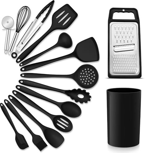Herogo Kitchen Utensil Set, 15 Pieces Silicone Cooking Utensils Set with Holder, Non-Stick Spatula, Heat-Resistance Kitchen Tool Include Spatula, Turner, Spoon for Baking & Cooking, Easy to Clean