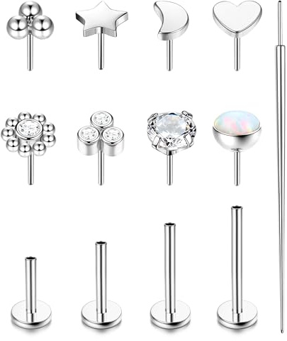 Chriscoco 16G/18G/20G G23 Titanio Piercing Labret Piercing Trago Piercing Labbro Cuore Opale CZ Piercing Orecchio Piercing Naso Medusa Cartilagine Helix Piercing - 6/8/10/12MM