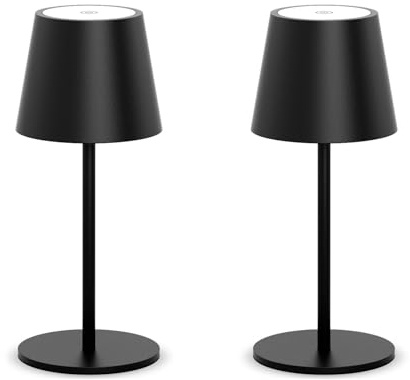 lundwa Dimmbare 2 Stück led akku tischleuchte 26CM, 5000mAh(Schwarz) | camping lampe akku aufladbar,3W 3000K tischleuchte kabellos, IP54 Outdoor Tischlampe für Restaurant, Schlafzimmer, Bar