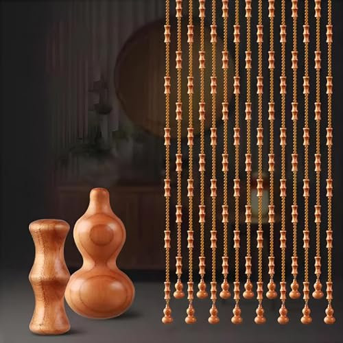 Eiauiuo 21 Strip Perlenvorhang Türvorhang mit Kristallperlen Holz Perlenvorhang Kreativität Bambus Formen Dekoration Hängender Vorhang für Wohnzimmer Balkon Raumteiler(Bräunlichgelb,70x81cm(WxH))