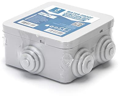 IP44 wasserdichte quadratische Anschlussdose (80 x 80 x 40 mm), ideal für elektrische Installationen im Freien und in feuchten Umgebungen.