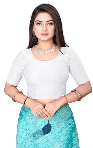SEEANS Cotton Fabric Readymade Full Stretchable Blouse for Women (White, 36 to 40 Bust)