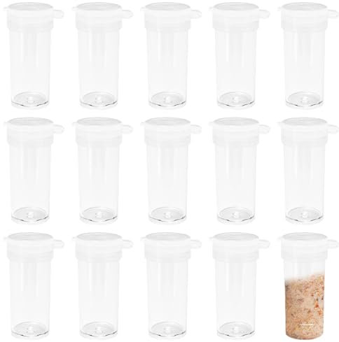 15-Piece Mini Spice Bottles With Lids - Transparent Small Plastic Salt Shakers for Dry Powder, Portable Dispensing Containers