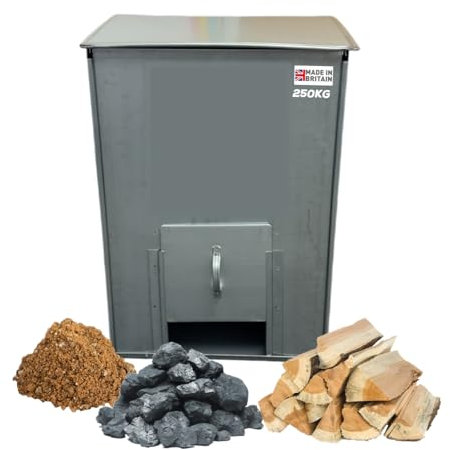 Novostyl Galvanised Steel Metal Coal Bunker Heavy Duty for Solid Fuels, Wood Kindling, Coal, Logs, Grit, Salt 250 Kilo Bunker Coal Store Bin 250 KG - BAGS OF FUEL