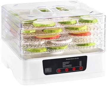 BigKing Hogar Máquina Secadora de Frutas, Deshidratador De Alimentos Con 5 Bandejas, Temperatura Ajustable 35-70℃, 48 Temporizador Horario Para, Veg, Carne, Setas, Hierbas