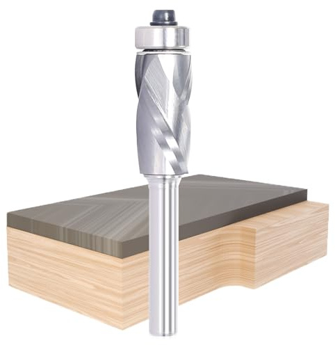 Compression Spiral Flush Trim Router Bit, 1/4 Shank, Bottom Bearing | Tungsten Carbide Flush Trim Bit, Up & Down Cut for Pattern Routing, 1/2 Cutting Dia × 1 Cutting Length