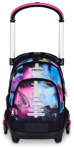 Seven Trolley Scuola Flex 3 Ruote, Fucsia, Zaino Con Carrello Sganciabile Da 31 Litri, Con Tasca PC, Tasca Borraccia, Multiuso, Maneggevole e Confortevole, Scuole Medie e Superiori, Ragazza