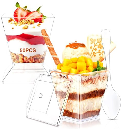 50pcs Vasos Aperitivos Plastico, 60ml Vasitos para Postres, Cuencos Aperitivos Reutilizables, Copas de Plastico para Casa, Postres, Picnic, Fiestas (60ml-50pcs)