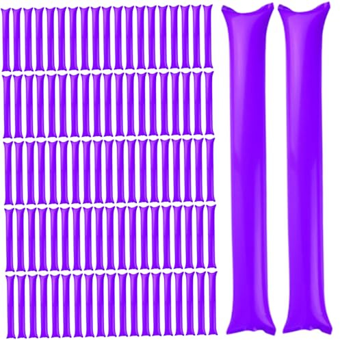 Thunder Sticks 100 Pcs Boom Stick Inflatable Spirit Sticks Cheerleading Plastic Boom Stick Noise Makers for Sporting Events Dance Basketball Football Purple