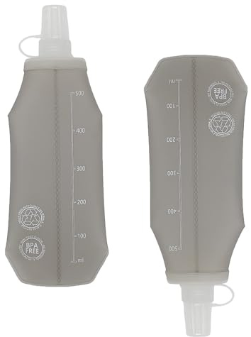 EGOO - 2x Soft Sports Water Bottle 500ml, Collapsible Soft Flask for Running, Hiking, Trail, Trekking, Lightweight Soft Hydration Flask (Grey)