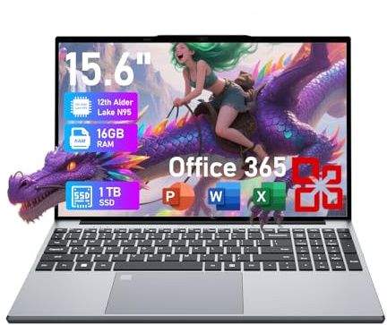 Ordinateur Portable 15.6 Pouces, PC Portable 16G RAM 1TB SSD, Office365 Portables 12th Gen N95 CPU, 1080P IPS, Win11 Laptop, Clavier Rétroéclairé, Déverrouillage Empreinte,Webcam, Wi-Fi5, USB 3.0