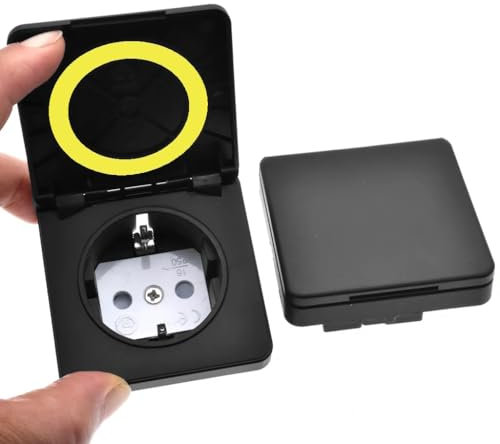 Presa Schuko da Incasso con Coperchio 250V Nera per Roulotte, Camper, Caravan, Motorhome, Spina Elettrica 16A
