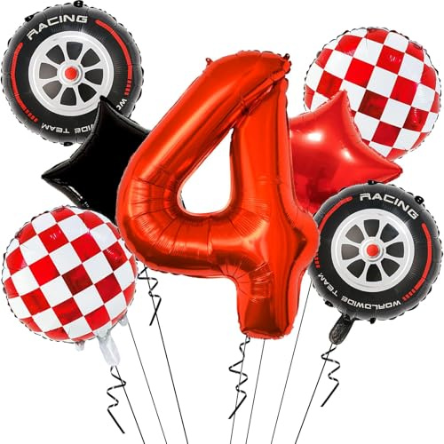 Car Geburtstagsdeko 4 Jahre,Auto Deko 4. geburtstag Junge,Folienballon Auto Geburtstag,Folienballon Zahl 4,Kindergeburtstag Deko 4 jahre,4 Jahr Rennauto Luftballons Junge Geburtstag Party