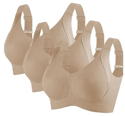 3 Pack Everyday Bras for Older Women Multipack UK Sale Clearance, Ladies Wide Strap Bra Non Wired Comfort Push Up Bras Full Coverage Bralette Solid Color Sports Bra Wireless Underwear for Ladies
