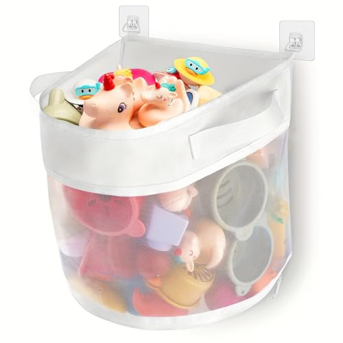 xolear Badewannenspielzeug Aufbewahrung, Badespielzeug Aufbewahrung mit 2 Haken, Badewannenspielzeug Mesh Tasche, Badespielzeug Netz für Badezimmer zum Sortieren und Aufbewahren von Spielzeu