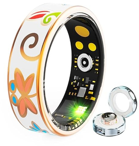 JINSHANGZI Bague intelligente en émail de couleur pour femme - Surveillance du sommeil - Mesure de l'oxygène dans le sang - Modes multi-sports (avec charge, 6)