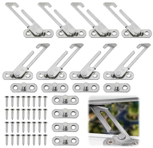 GCNWW 8Pcs UPVC Window Restrictor Locks Practical 304 Stainless Steel Window Restrictors for UPVC, 4 Left Handed and 4 Right Handed with Screws, Easy to Install for Home School Office Windows