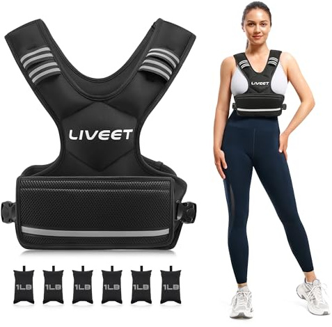 Liveet Adjustable Weighted Vest for Women Men, 1.8–4.5kg Vest with 6 Ironsand Weights Reflective Strips Adjustable Buckle Straps for Running Strength Training Workout