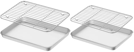 IWOWHERO 2 Juegos Bandejas para Hornear Inoxidable con Rejilla de Enfriamiento Resistente y Duradero para Hornear Casa y Enfriar Pasteles Galletas y Panes