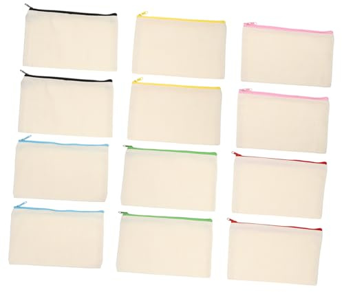 CLISPEED 12stücke Canvas-reißverschlusstasche Unbedruckte Bastel-Canvas-Tasche Reißverschlusstasche Zum Gestalten Von DIY-projekten Mit Leicht Zu Öffnendem Reißverschluss Für Optimalen Schu