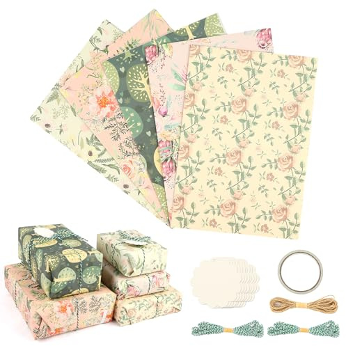 10 Blätter Geschenkpapier Geburtstag,Vintage Blumen Geschenkpapier Mädchen