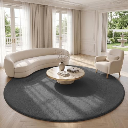 Homaxy Moderner Teppich Rund Wohnzimmer Kurzflor Matte, Rund 160x160 cm | Flauschig Waschbarer Teppiche Kuscheliger Extra Weich Rutschfest Bettvorleger fürs Kinderzimmer Schlafzimmer, Dunkelgrau