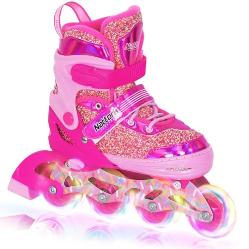 Nattork Kinder Inliner für Mädchen, 4 Größen Verstellbare Inline Skates, Inline Rollschuhe für Kinder Drinnen Draußen Mädchen
