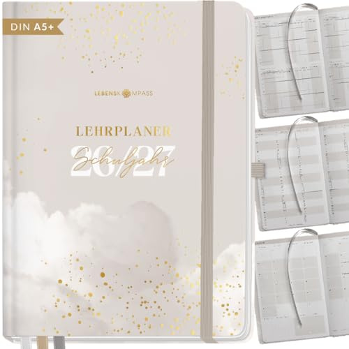 Lebenskompass® Lehrerkalender 2026/2027 DIN A5+ ”Cloud” – Schuljahresplaner Hardcover mit Wochen & Monatsübersichten, Klassen & Notenlisten, Stundenplänen für Lehrerinnen und Lehrer