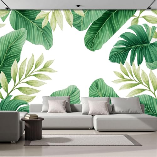 Carta Da Parati Panoramica in Seta 200x140cm, Carta Da Parati Foglie Di Banano Acquerellate Decor Da Muro Piante Tropicali Dipinte A Mano per Soggiorno Camera Ristorante E Decor Da Parete, Verde