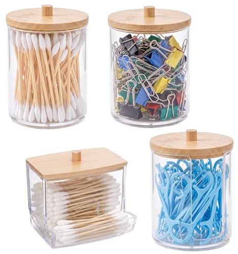 4 Piezas Cajas para Bastoncillos de Algodón, Caja de Almacenamiento con Soporte para Hisopos de Algodón Acrílico Transparente/Dispensador de Almohadillas de Algodón para Almacenar Bolas de Algodón (B)