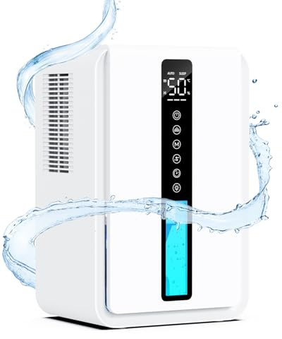 Deumidificatore Silenzioso con 2500ml, Deumidificatore Casa Muffa con Modalità Sospensione e Timer da 6-12-24-36-48 Ore, Controllo Umidità Auto (≥50% RH) Sbrinamento Auto, Luci LED a 7 Colori