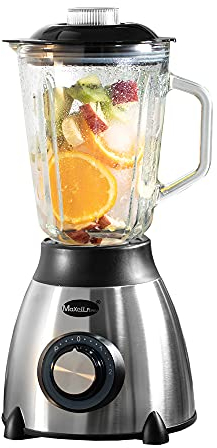 BATIDORA DE VASO 600W BASE ACERO INOXIDABLE JARRA 1,5L CRISTAL REFORZADO 4 CUCHILLAS ACABADOS EN ACERO INOXIDABLE