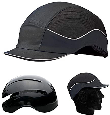 Gorra Seguridad/Casquete Antigolpes micro visera 3cm para proteger de impactos como piedras, Ramas, Casco interior ABS con almohadilla EVA. Pro Gorra anti-choque EN 812 A1 - Color: Negro