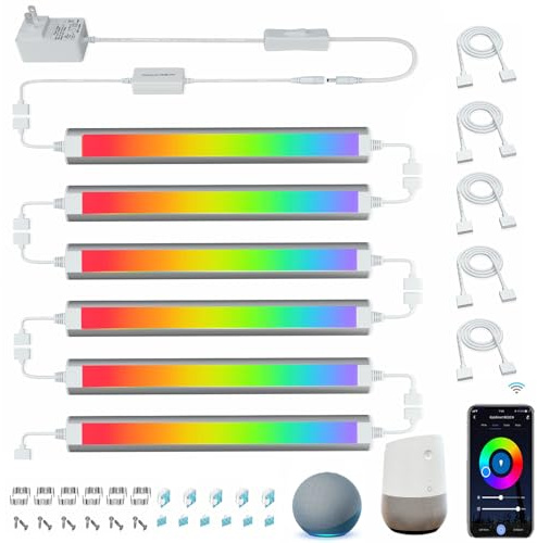 Smart Under Cabinet Lighting White & Multicolor LED Strip Lights Dimmable Works with Alexa,Google Home,Smart APP Remote Control RGB Kitchen Lamp Plug in for Under Counter Light Fixtures,6pcs