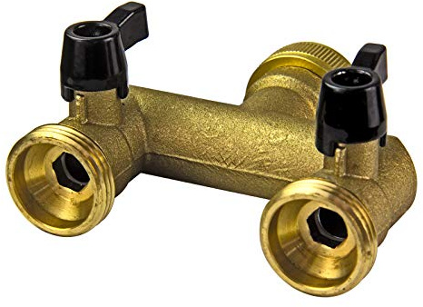 Stabilo-Sanitaer Wasserverteiler 2-Wege Verteiler mit Absperrhähnen für zulaufschläuche, 1 Zoll Messing mit zwei Anschlüssen, 2-Fach Verteiler für Garten, Haus Innen und Aussenbereich