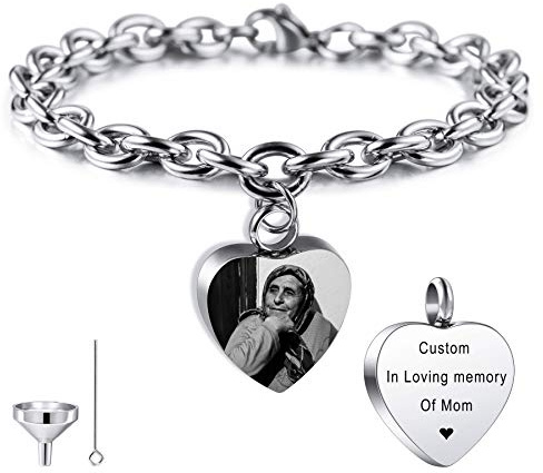 MeMeDIY Personalisierte Herz Urne Armband Gravur Fotoname für Frauen Mädchen Männer Junge Menschliche Asche Halter mit verstellbarer Kette Memorial Cremation Andenken Trichter Kit