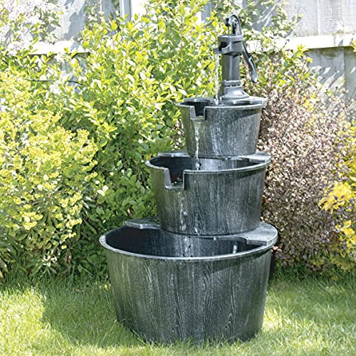 GardenKraft 21409 3 Tier Antique Silver Barrel Fountain/Cascading Water Feature/Weatherproof Design/Easy to Install/Tranquil Garden Ornament