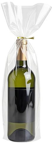 Morepack Cellophane Bags for Wine Bottles,6x18 Inches 50Pcs Clear Wine Gift Cello Bags With Twist Ties