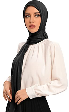 Txmout Hijab in jersey di alta qualità da donna, sciarpe musulmane in cotone, nero, Medium