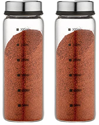 TAMUME Pack de 2 Salière et Poivrière en Verre avec Mesures, Réglable avec des Trous de Différentes Tailles pour l'Assaisonnement (300ml*2)